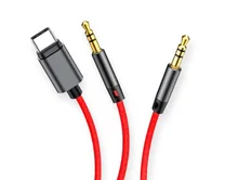 AUX Baseus L38 Type-C - 3.5мм + 3.5мм, 1.2м, чер-кр