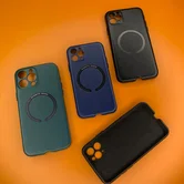 Чехол iPhone 14 Pro Leather Magnetic (темно-синий)