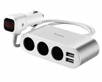 Разветвитель прикуривателя Hoco Z13, 3 разъема прикуривателя, 2 USB, 2.1 А, 55 см, серебро