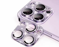 Защитная накладка на камеру iPhone 14 Pro/14 Pro Max 3D со стразами сиреневая