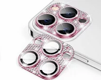 Защитная накладка на камеру iPhone 13/13 mini 3D со стразами розовая