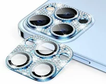 Защитная накладка на камеру iPhone 13/13 mini 3D со стразами голубая