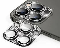Защитная накладка на камеру iPhone 12 3D со стразами черная