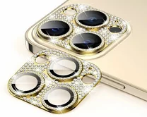Защитная накладка на камеру iPhone 13 Pro/13 Pro Max 3D со стразами золотая