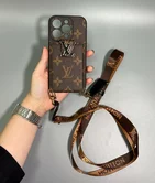Чехол iPhone 15 Pro Max LV с ремешком (коричневый)