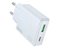 СЗУ-1USB+1USB-C Hoco C142A + кабель Type-C-Lightning, PD20W, QC3.0 голубой