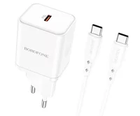 СЗУ-1USB-C Borofone BN6 + кабель Type-C-Type-C, 20W белый